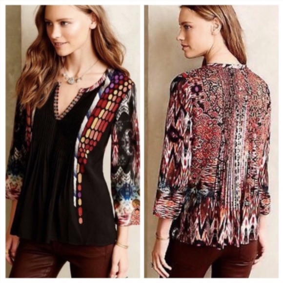 Ranna Gill Spectral Blouse Pleated Embroidered Med - Picture 1 of 7